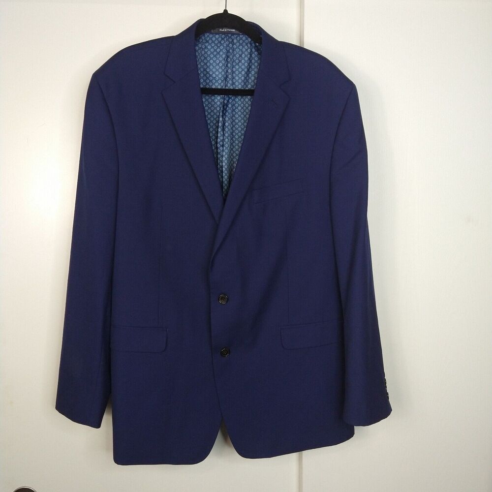 Ralph Lauren Blazer Wool Blend Sport Coat Jacket Mens Size 48L Blue 2 Button